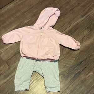 Pink Hooded Jacket with Gray Pants Set